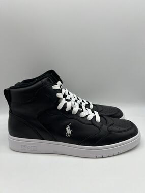 Polo Ralph Lauren Court Leather High Top Sneaker Black/White Size 9